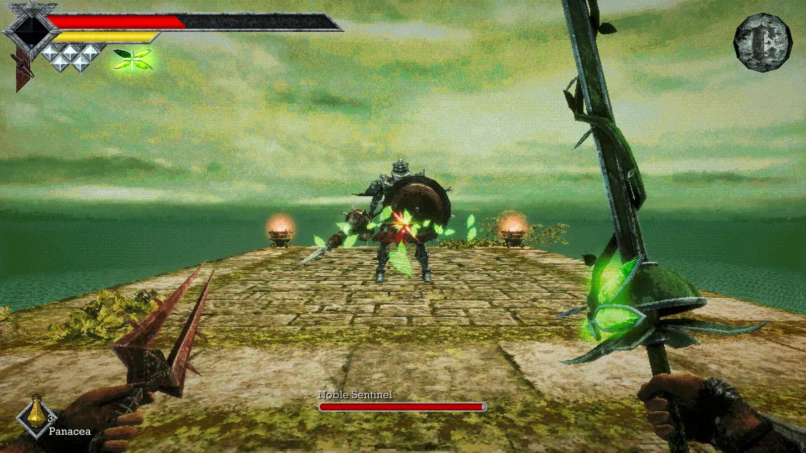 The HUD's diamond slot sits under the health bar and holds the life charm